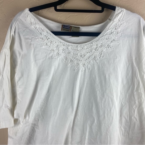 Copper Canyon White T-Shirt Cotton Crochet 5X - Picture 2 of 10